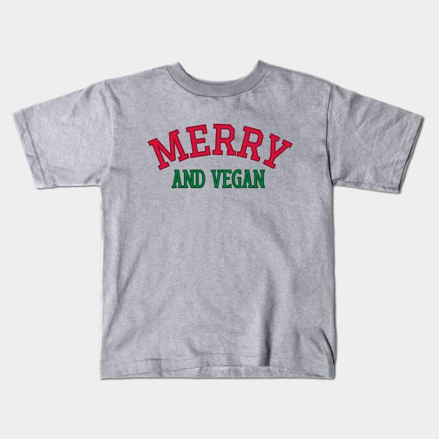 Merry and Vegan Christmas - Retro Vegetarian Xmas Kids T-Shirt by WaBastian